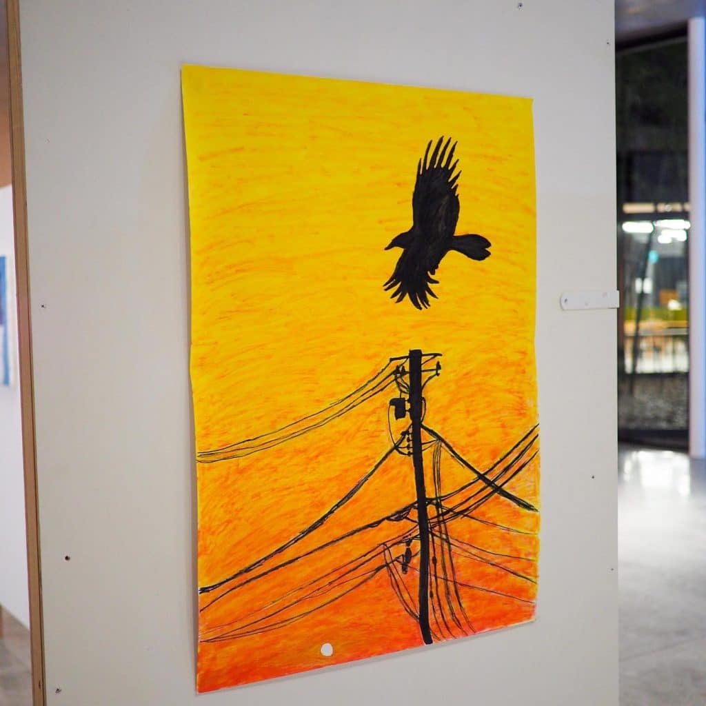 Painting of bird in art exhibition