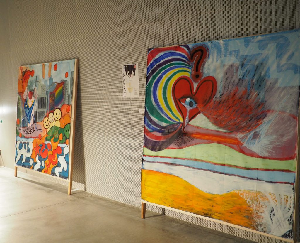 Large paintings in art exhibition at iCLA Gala