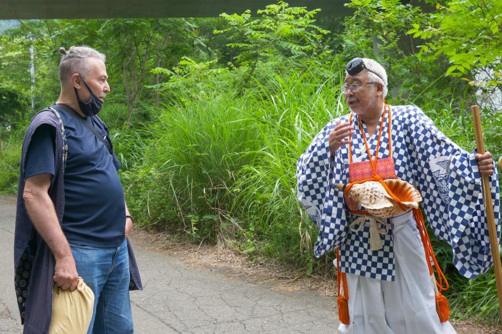 Shugendo practitioner Hasegawa-sensei and iCLA Japan Studies Professor William Reed