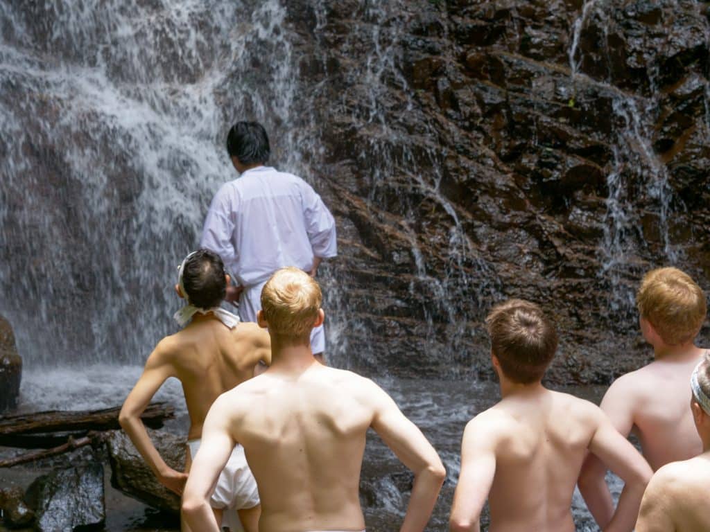 iCLA students prepare to do Shugendo waterfall training at Kawaguchi Asama Shrine's Haha no Shirataki