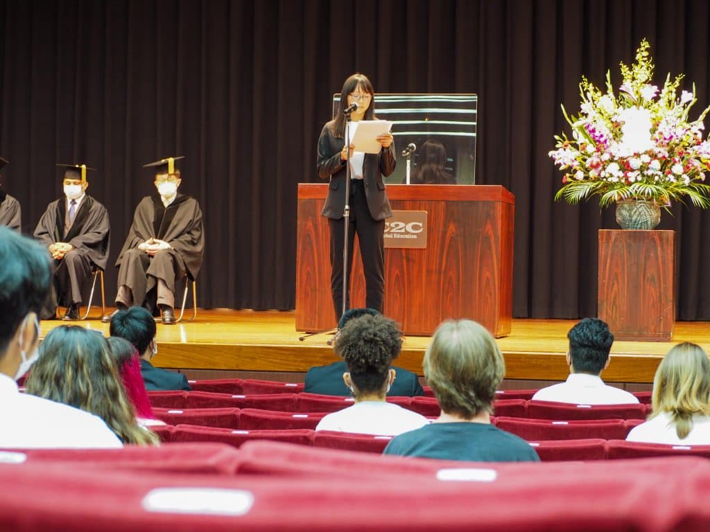 iCLA Student Representative gives a welcome speech