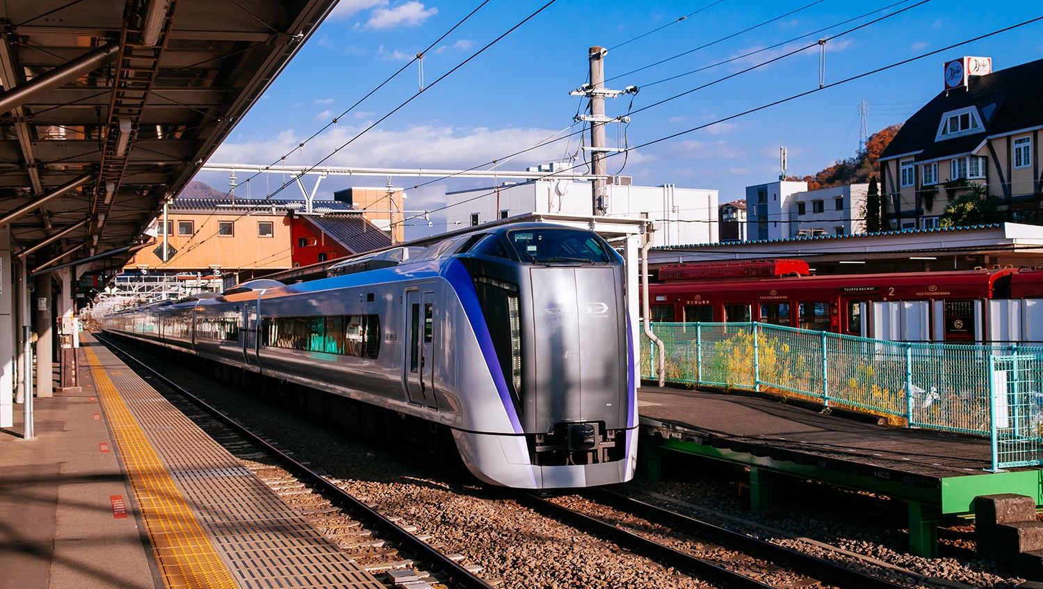 Azusa Train sitting at Otsuki Station, Yamanashi Japan