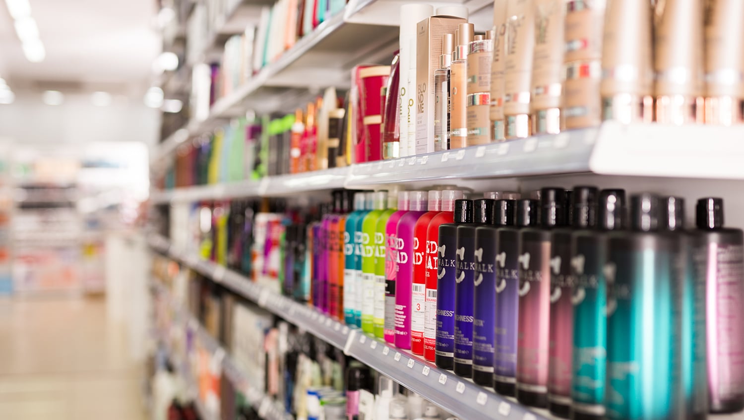 Hair Care items on a drugstore shelf