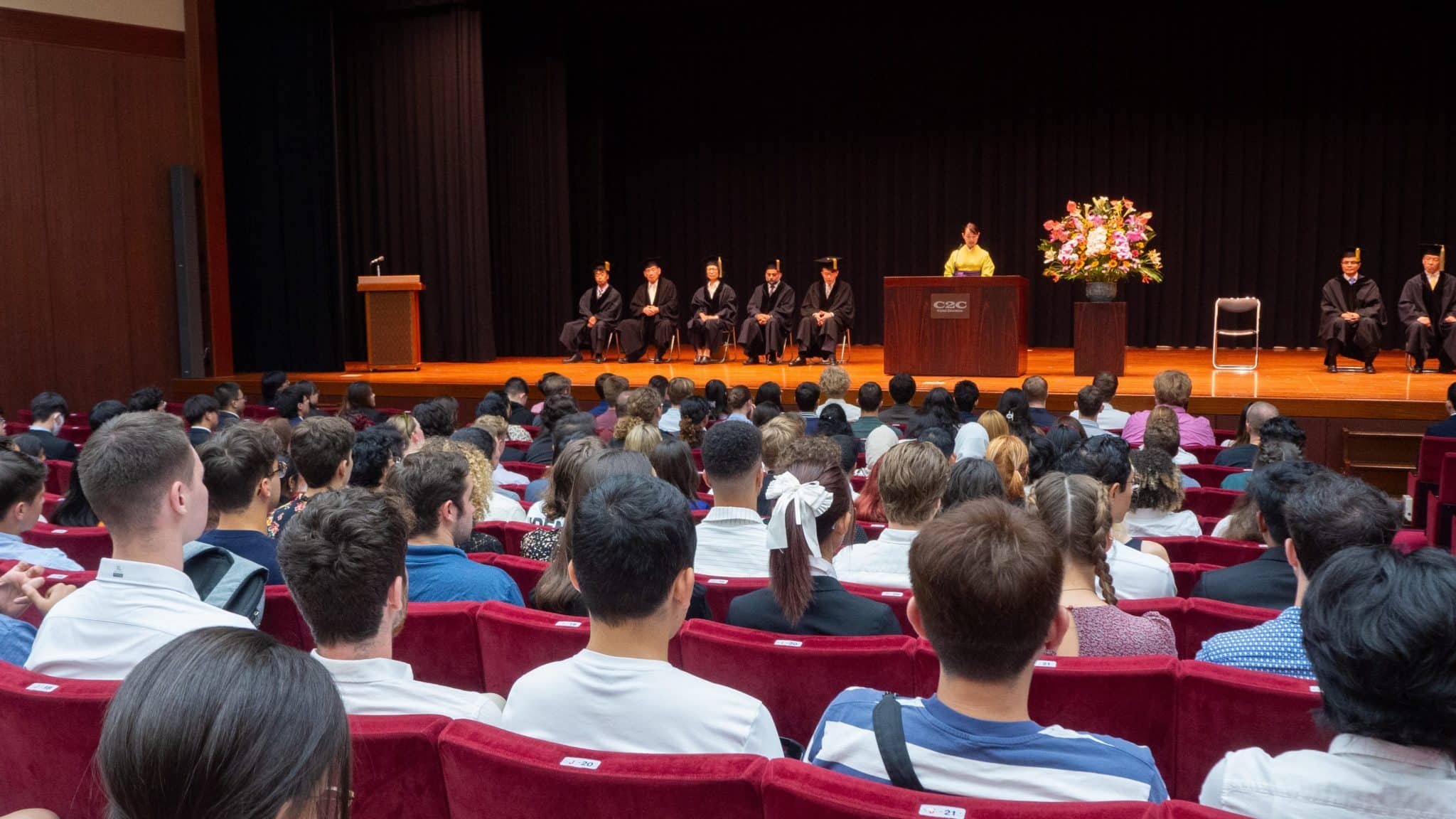 iCLA students attend the Fall 2023 Entrance Ceremony in the YGU Memorial Hall