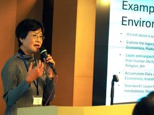 Professor Angela Yiu gives keynote speech at the AALAU Presidents' Forum.